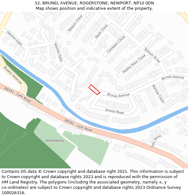 52, BRUNEL AVENUE, ROGERSTONE, NEWPORT, NP10 0DN: Location map and indicative extent of plot