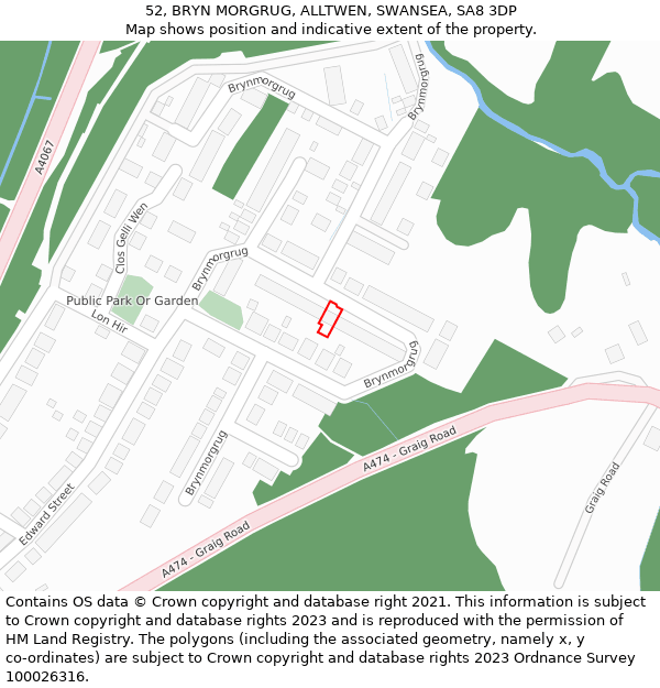 52, BRYN MORGRUG, ALLTWEN, SWANSEA, SA8 3DP: Location map and indicative extent of plot