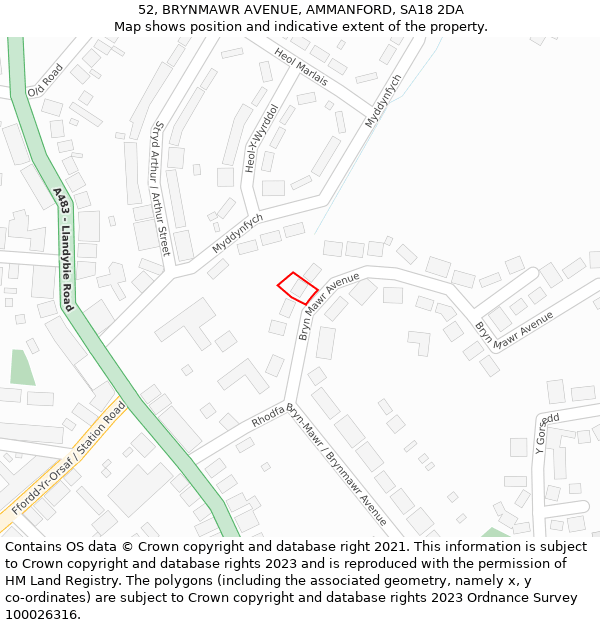 52, BRYNMAWR AVENUE, AMMANFORD, SA18 2DA: Location map and indicative extent of plot