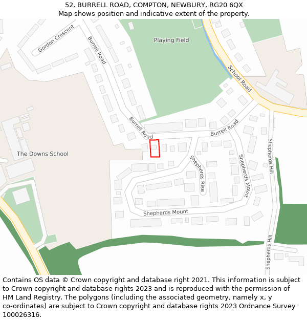 52, BURRELL ROAD, COMPTON, NEWBURY, RG20 6QX: Location map and indicative extent of plot