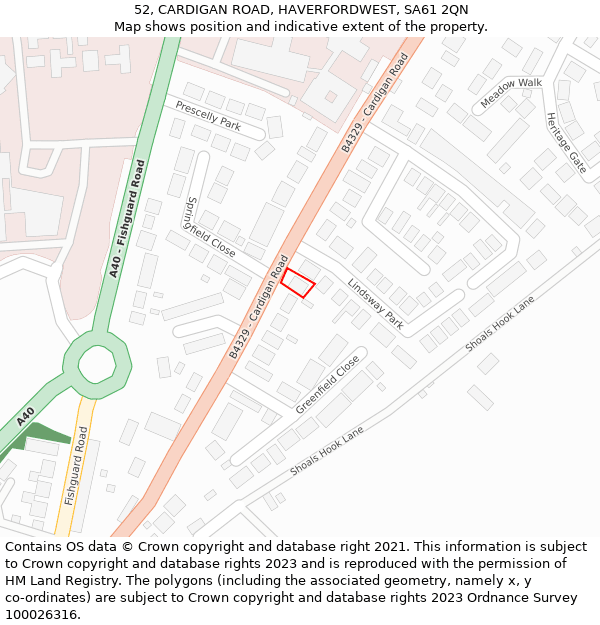 52, CARDIGAN ROAD, HAVERFORDWEST, SA61 2QN: Location map and indicative extent of plot