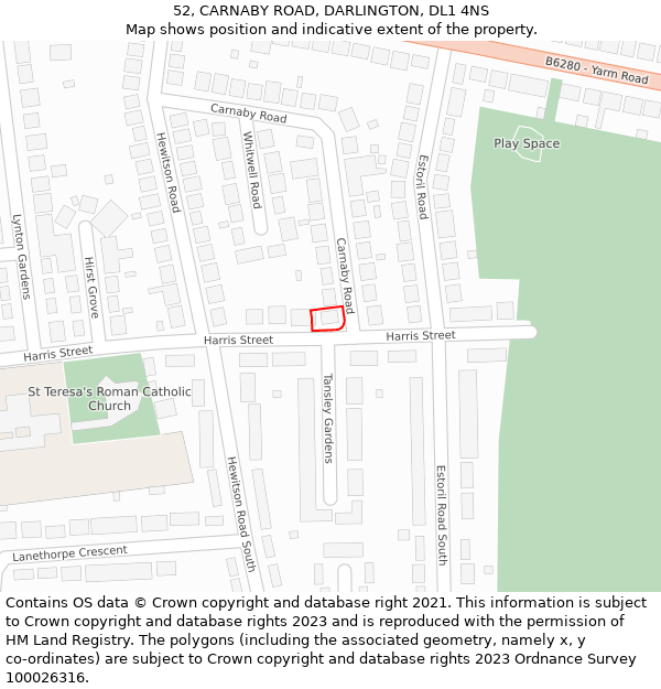 52, CARNABY ROAD, DARLINGTON, DL1 4NS: Location map and indicative extent of plot