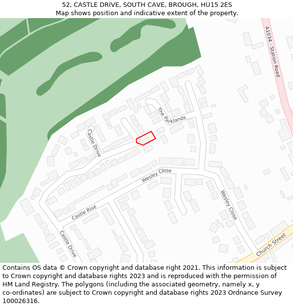 52, CASTLE DRIVE, SOUTH CAVE, BROUGH, HU15 2ES: Location map and indicative extent of plot