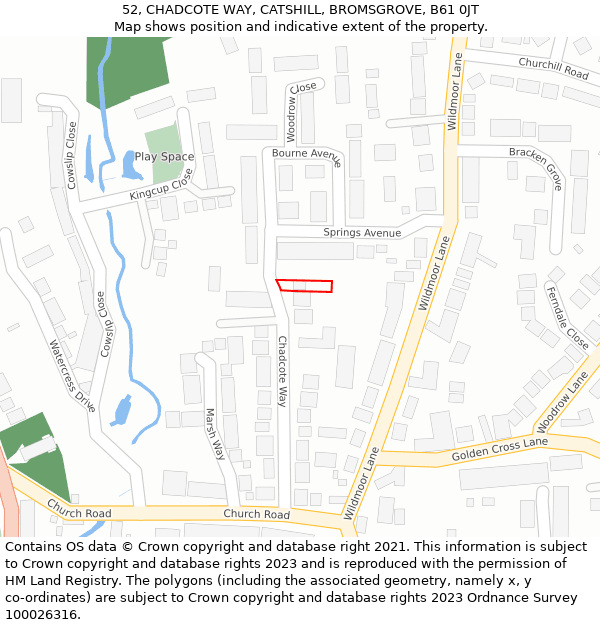 52, CHADCOTE WAY, CATSHILL, BROMSGROVE, B61 0JT: Location map and indicative extent of plot