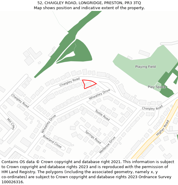 52, CHAIGLEY ROAD, LONGRIDGE, PRESTON, PR3 3TQ: Location map and indicative extent of plot