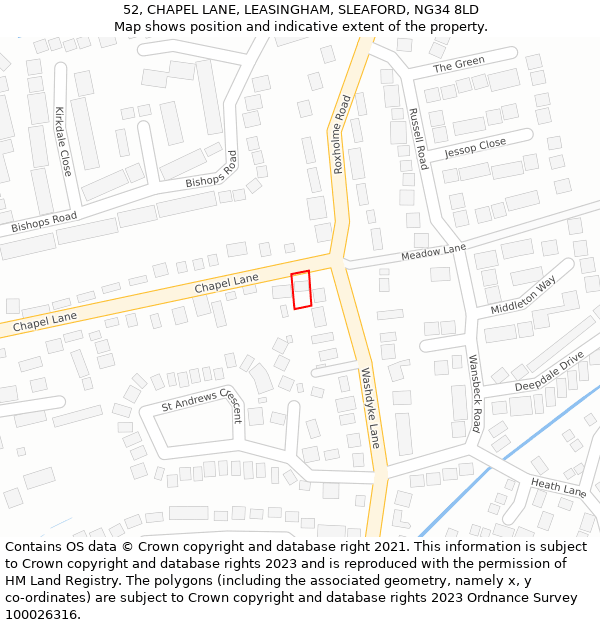 52, CHAPEL LANE, LEASINGHAM, SLEAFORD, NG34 8LD: Location map and indicative extent of plot