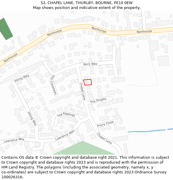 52, CHAPEL LANE, THURLBY, BOURNE, PE10 0EW: Location map and indicative extent of plot