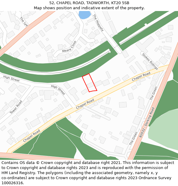 52, CHAPEL ROAD, TADWORTH, KT20 5SB: Location map and indicative extent of plot