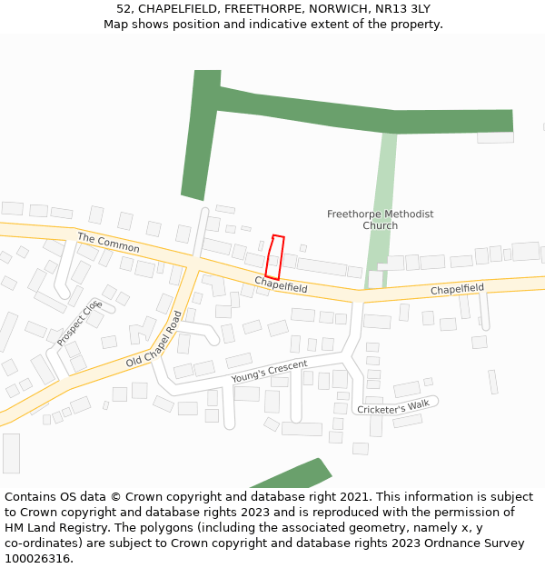 52, CHAPELFIELD, FREETHORPE, NORWICH, NR13 3LY: Location map and indicative extent of plot