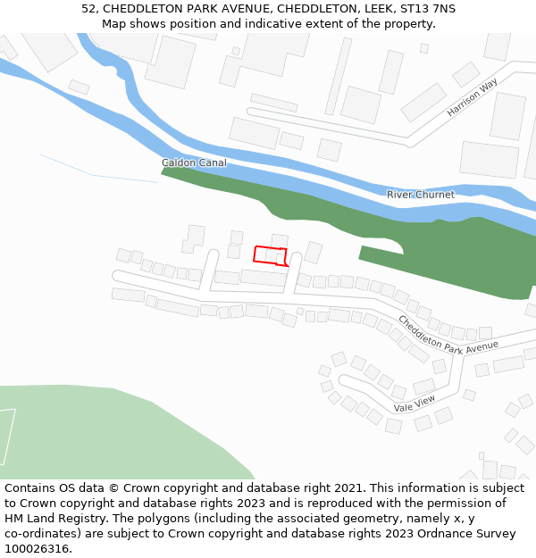 52, CHEDDLETON PARK AVENUE, CHEDDLETON, LEEK, ST13 7NS: Location map and indicative extent of plot