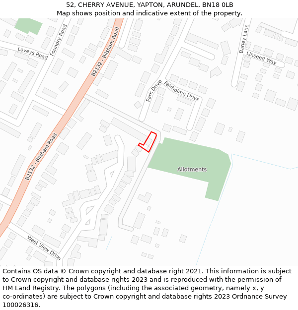 52, CHERRY AVENUE, YAPTON, ARUNDEL, BN18 0LB: Location map and indicative extent of plot