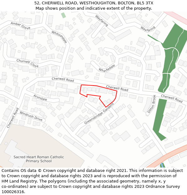 52, CHERWELL ROAD, WESTHOUGHTON, BOLTON, BL5 3TX: Location map and indicative extent of plot