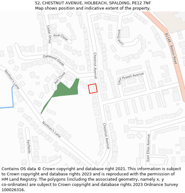 52, CHESTNUT AVENUE, HOLBEACH, SPALDING, PE12 7NF: Location map and indicative extent of plot