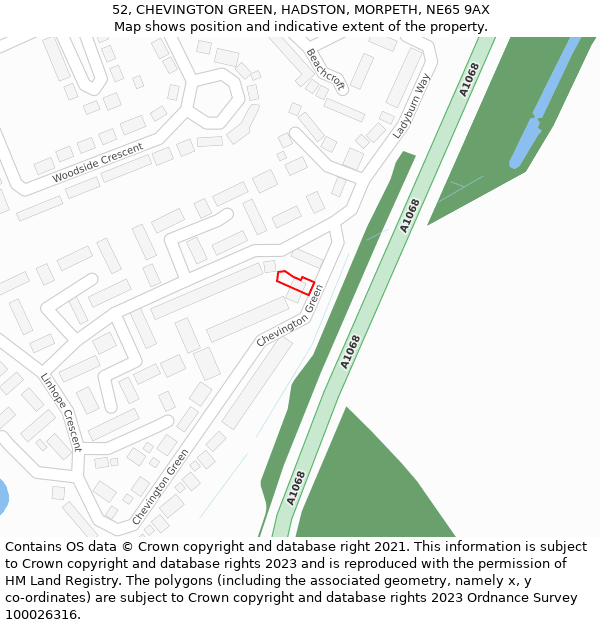 52, CHEVINGTON GREEN, HADSTON, MORPETH, NE65 9AX: Location map and indicative extent of plot