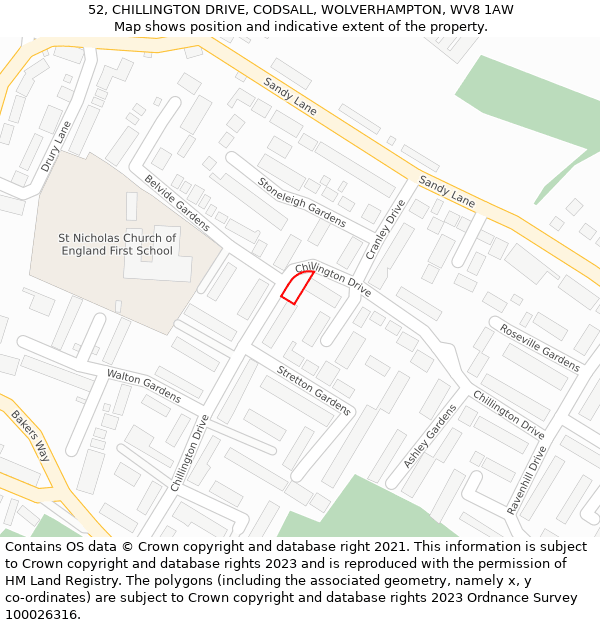 52, CHILLINGTON DRIVE, CODSALL, WOLVERHAMPTON, WV8 1AW: Location map and indicative extent of plot