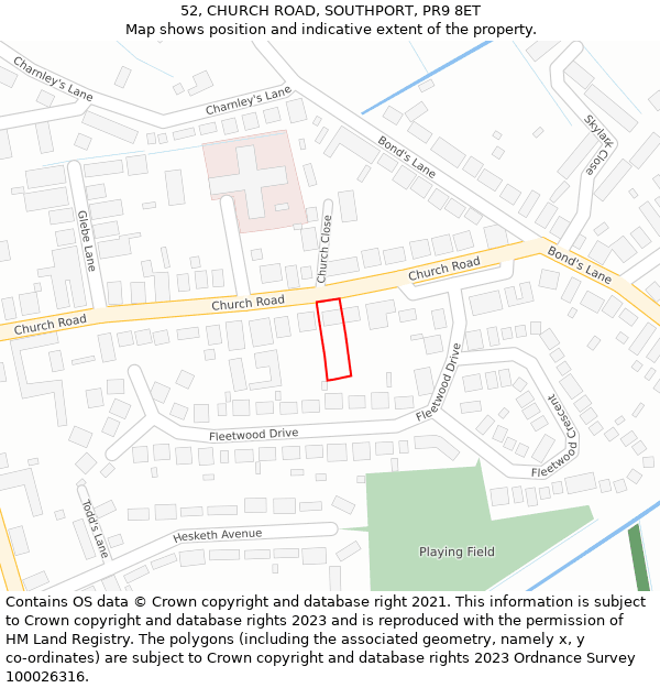 52, CHURCH ROAD, SOUTHPORT, PR9 8ET: Location map and indicative extent of plot