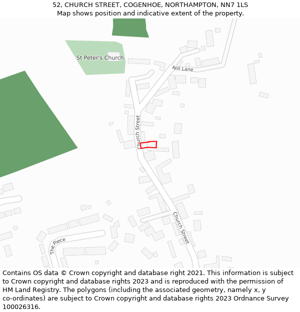 52, CHURCH STREET, COGENHOE, NORTHAMPTON, NN7 1LS: Location map and indicative extent of plot