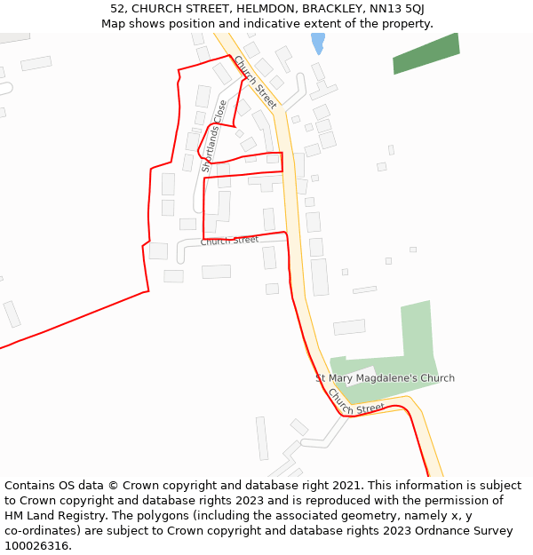 52, CHURCH STREET, HELMDON, BRACKLEY, NN13 5QJ: Location map and indicative extent of plot
