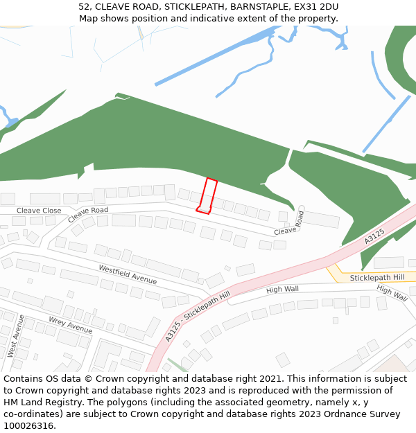 52, CLEAVE ROAD, STICKLEPATH, BARNSTAPLE, EX31 2DU: Location map and indicative extent of plot