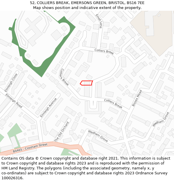 52, COLLIERS BREAK, EMERSONS GREEN, BRISTOL, BS16 7EE: Location map and indicative extent of plot