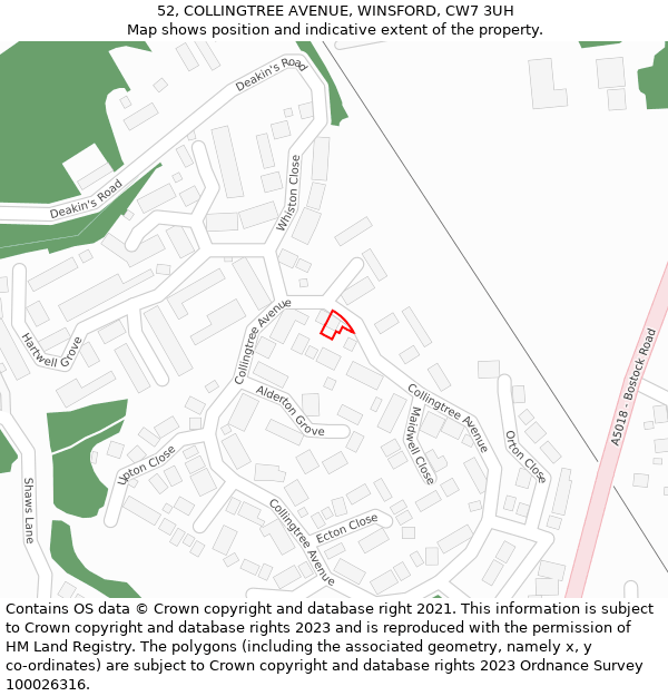 52, COLLINGTREE AVENUE, WINSFORD, CW7 3UH: Location map and indicative extent of plot