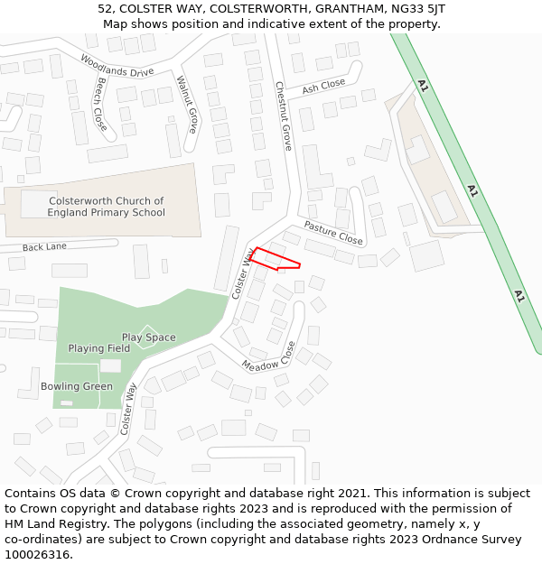 52, COLSTER WAY, COLSTERWORTH, GRANTHAM, NG33 5JT: Location map and indicative extent of plot