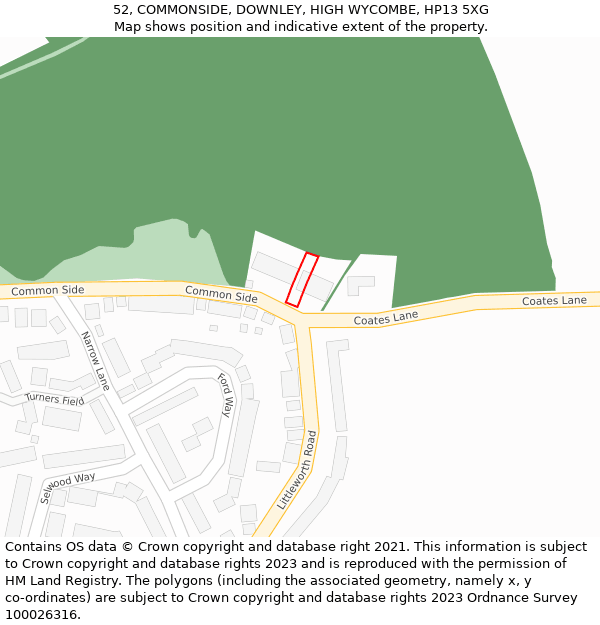 52, COMMONSIDE, DOWNLEY, HIGH WYCOMBE, HP13 5XG: Location map and indicative extent of plot