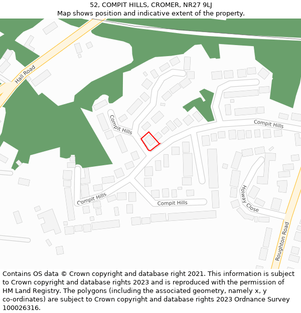 52, COMPIT HILLS, CROMER, NR27 9LJ: Location map and indicative extent of plot