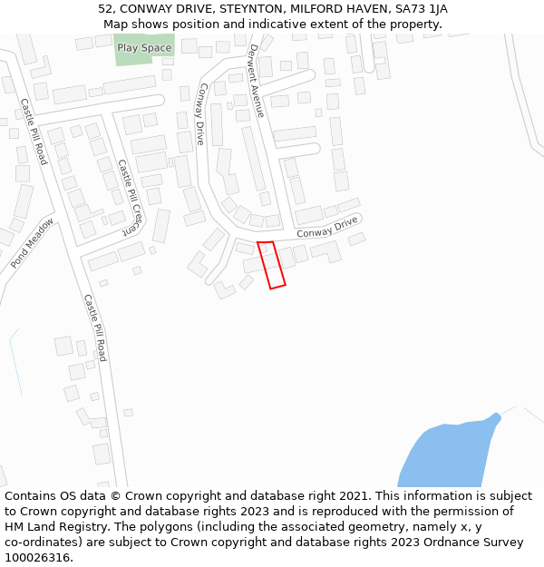 52, CONWAY DRIVE, STEYNTON, MILFORD HAVEN, SA73 1JA: Location map and indicative extent of plot