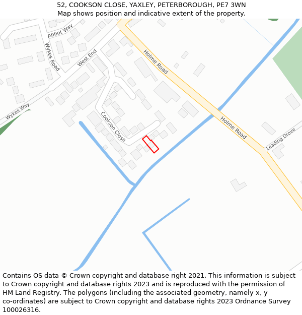 52, COOKSON CLOSE, YAXLEY, PETERBOROUGH, PE7 3WN: Location map and indicative extent of plot