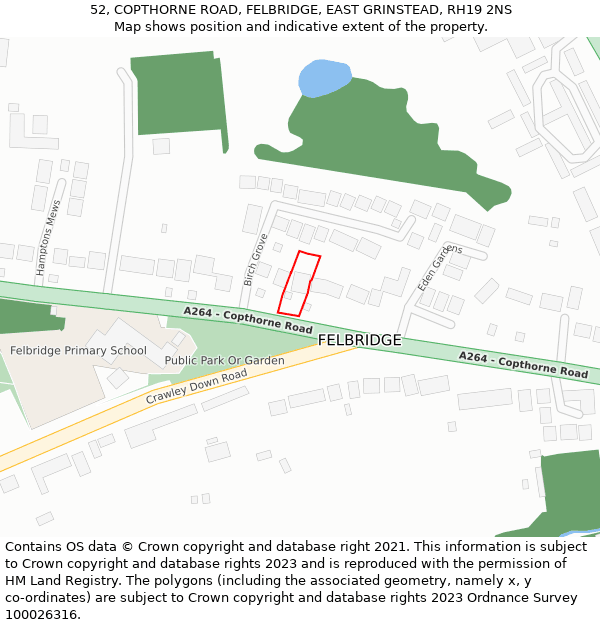 52, COPTHORNE ROAD, FELBRIDGE, EAST GRINSTEAD, RH19 2NS: Location map and indicative extent of plot