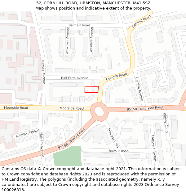 52, CORNHILL ROAD, URMSTON, MANCHESTER, M41 5SZ: Location map and indicative extent of plot