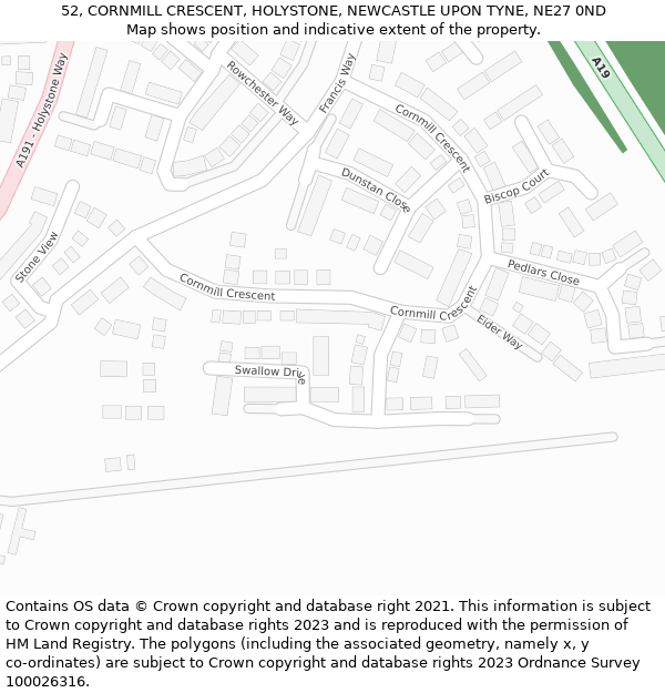 52, CORNMILL CRESCENT, HOLYSTONE, NEWCASTLE UPON TYNE, NE27 0ND: Location map and indicative extent of plot