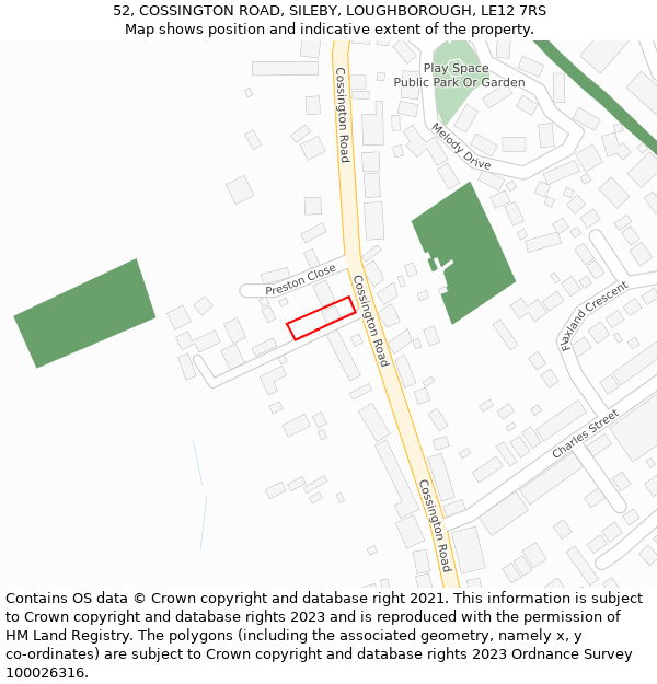 52, COSSINGTON ROAD, SILEBY, LOUGHBOROUGH, LE12 7RS: Location map and indicative extent of plot