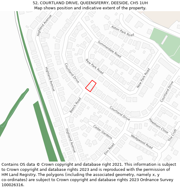 52, COURTLAND DRIVE, QUEENSFERRY, DEESIDE, CH5 1UH: Location map and indicative extent of plot