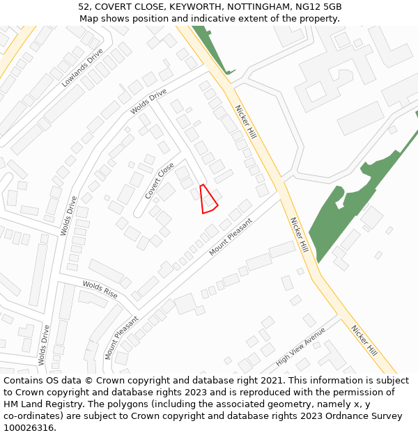 52, COVERT CLOSE, KEYWORTH, NOTTINGHAM, NG12 5GB: Location map and indicative extent of plot