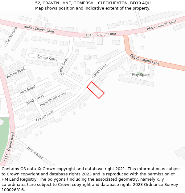 52, CRAVEN LANE, GOMERSAL, CLECKHEATON, BD19 4QU: Location map and indicative extent of plot