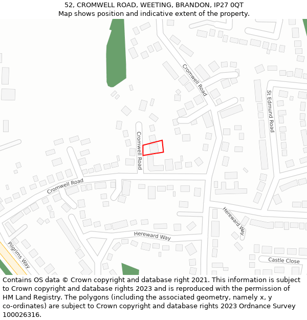 52, CROMWELL ROAD, WEETING, BRANDON, IP27 0QT: Location map and indicative extent of plot