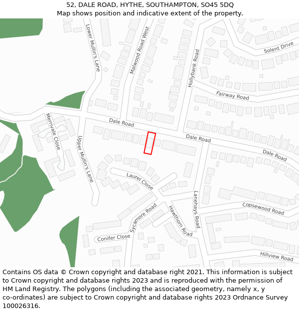 52, DALE ROAD, HYTHE, SOUTHAMPTON, SO45 5DQ: Location map and indicative extent of plot