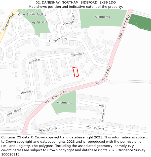 52, DANESHAY, NORTHAM, BIDEFORD, EX39 1DG: Location map and indicative extent of plot