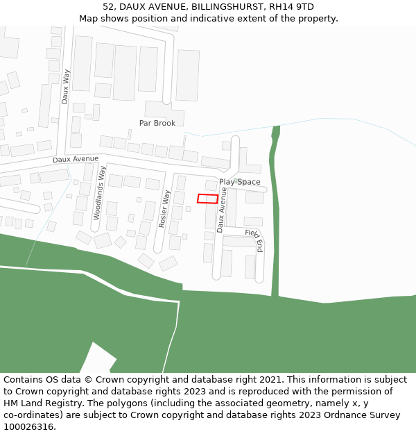 52, DAUX AVENUE, BILLINGSHURST, RH14 9TD: Location map and indicative extent of plot