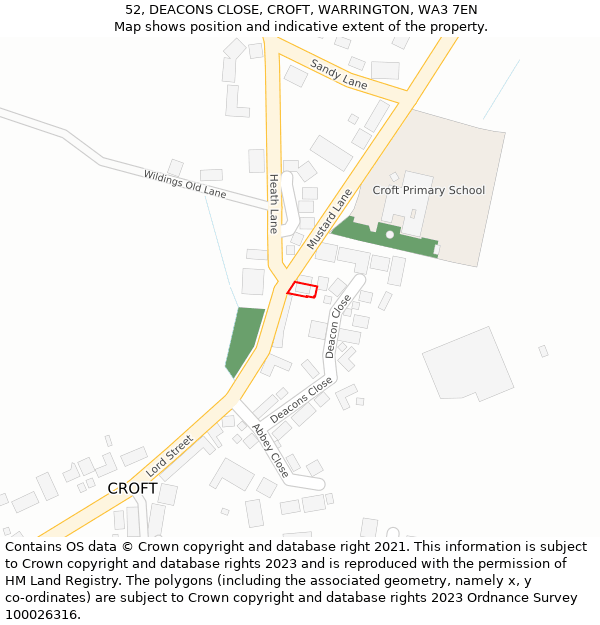 52, DEACONS CLOSE, CROFT, WARRINGTON, WA3 7EN: Location map and indicative extent of plot