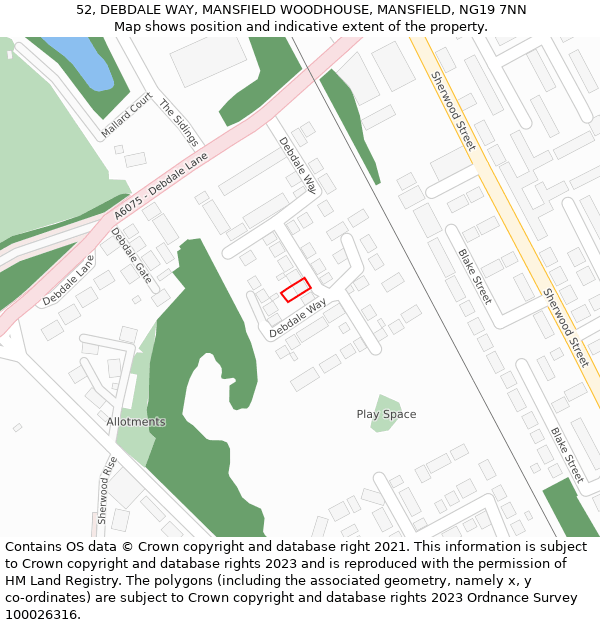 52, DEBDALE WAY, MANSFIELD WOODHOUSE, MANSFIELD, NG19 7NN: Location map and indicative extent of plot