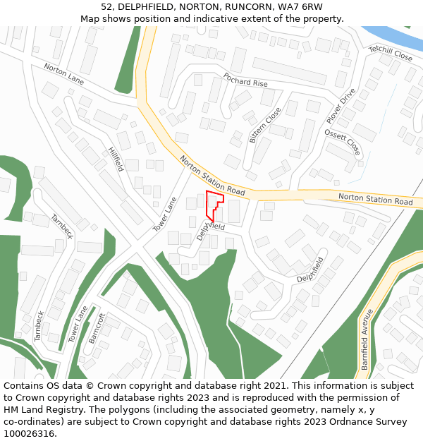 52, DELPHFIELD, NORTON, RUNCORN, WA7 6RW: Location map and indicative extent of plot