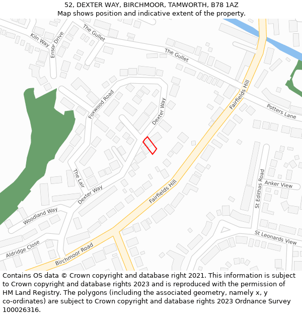 52, DEXTER WAY, BIRCHMOOR, TAMWORTH, B78 1AZ: Location map and indicative extent of plot