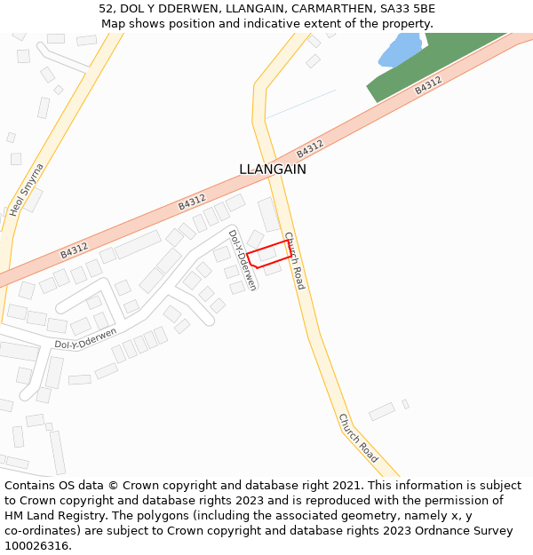 52, DOL Y DDERWEN, LLANGAIN, CARMARTHEN, SA33 5BE: Location map and indicative extent of plot