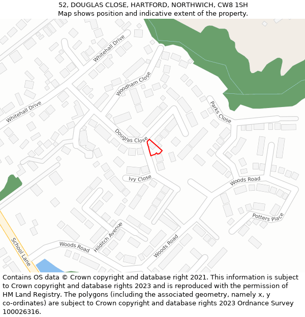 52, DOUGLAS CLOSE, HARTFORD, NORTHWICH, CW8 1SH: Location map and indicative extent of plot