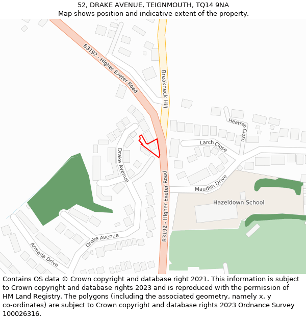 52, DRAKE AVENUE, TEIGNMOUTH, TQ14 9NA: Location map and indicative extent of plot