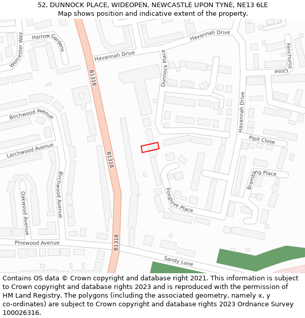 52, DUNNOCK PLACE, WIDEOPEN, NEWCASTLE UPON TYNE, NE13 6LE: Location map and indicative extent of plot