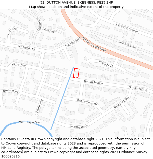 52, DUTTON AVENUE, SKEGNESS, PE25 2HR: Location map and indicative extent of plot